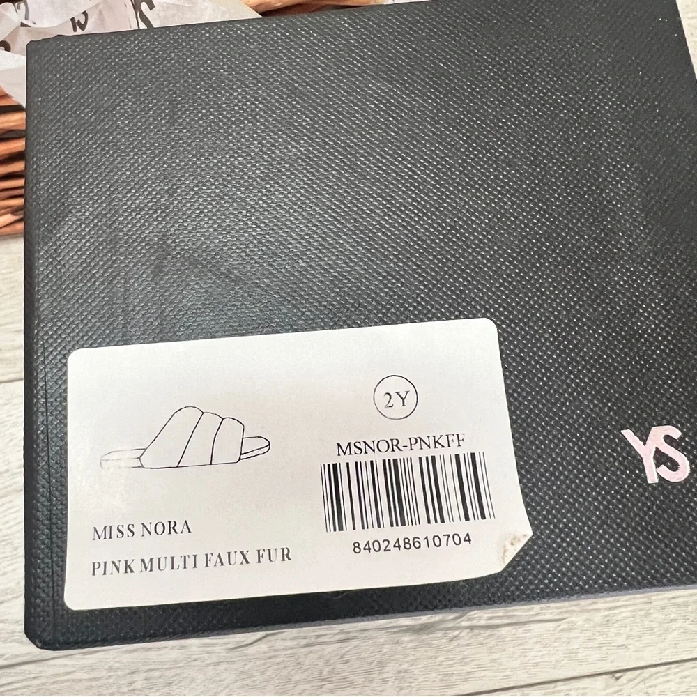 $60 NIB Yosi Samra Kids Fur Slippers Sandals Shoes Miss Nora Sz 12C 13C 1Y 2Y